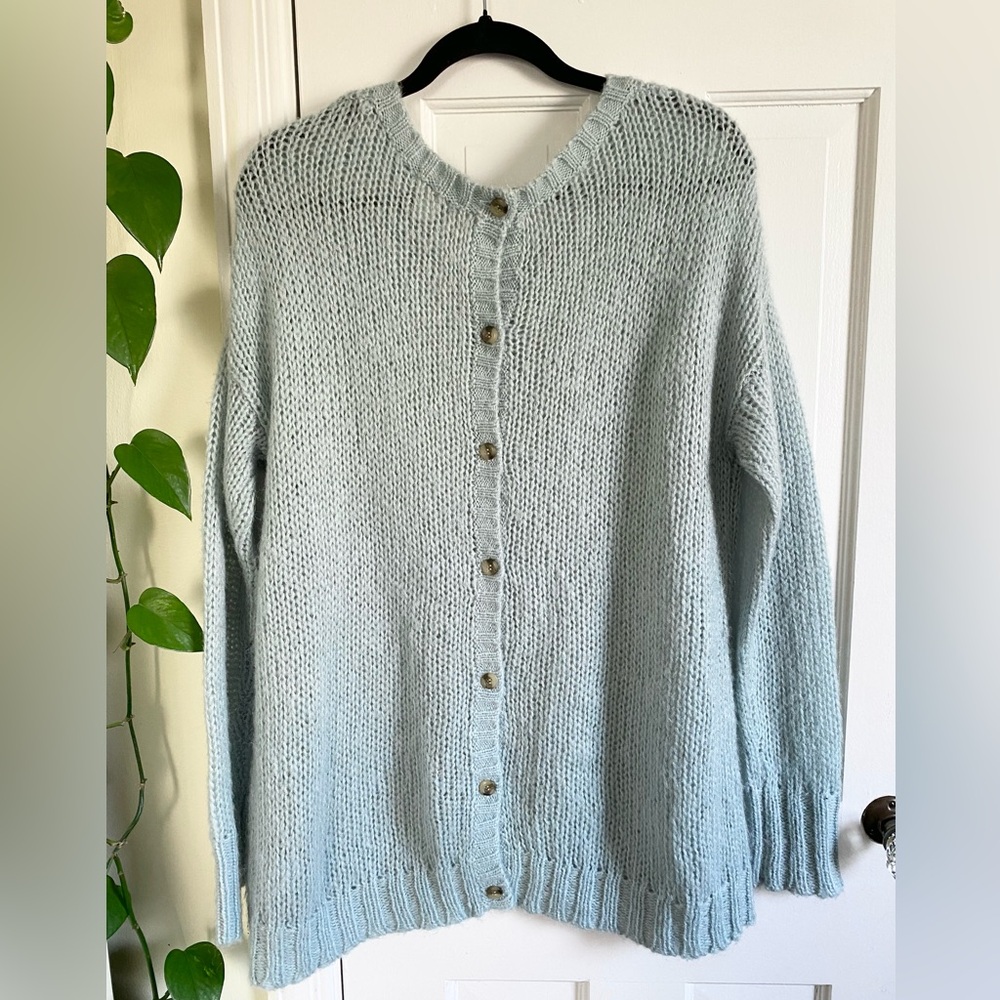Caslon Knit Button Back Mohair Sweater Womens Size Large Seafoam Cozy Cottage - Picture 2 of 11